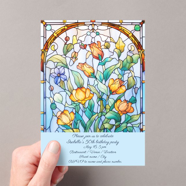 Stained Glass Flowers Birthday Party  Acrylic Invitations (Insitu (Handheld))