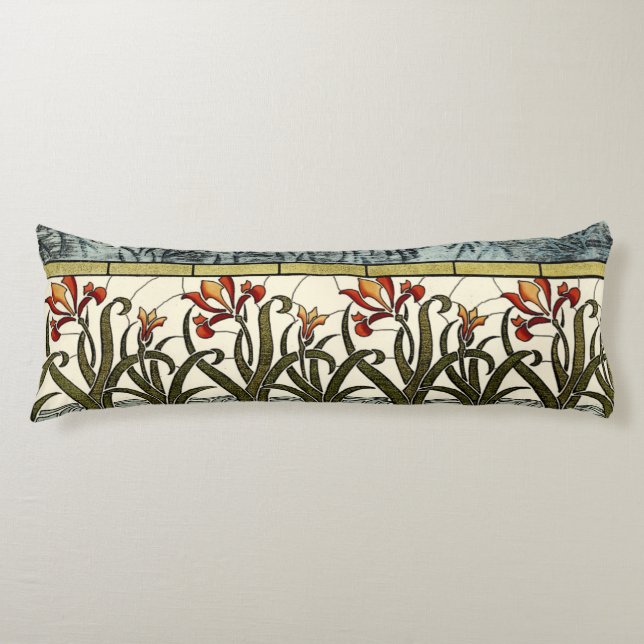 Stained Glass Flowers with Tan Border Body Pillow (Front)