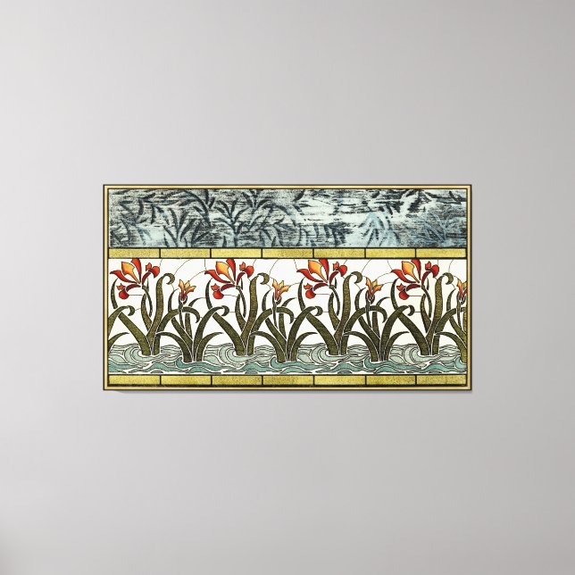 Stained Glass Flowers with Tan Border Canvas Print (Front)