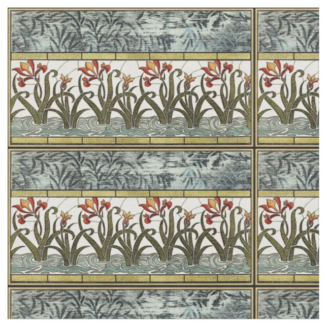 Stained Glass Flowers with Tan Border Fabric (Close Up)