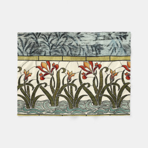 Stained Glass Flowers with Tan Border Fleece Blanket
