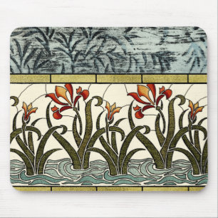 Stained Glass Flowers with Tan Border Mouse Pad