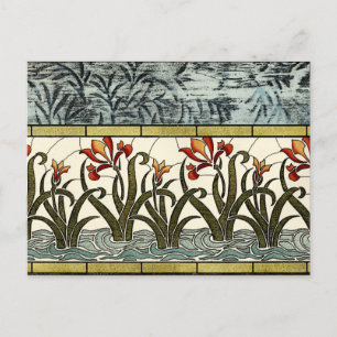Stained Glass Flowers with Tan Border Postcard