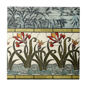 Stained Glass Flowers with Tan Border Tile