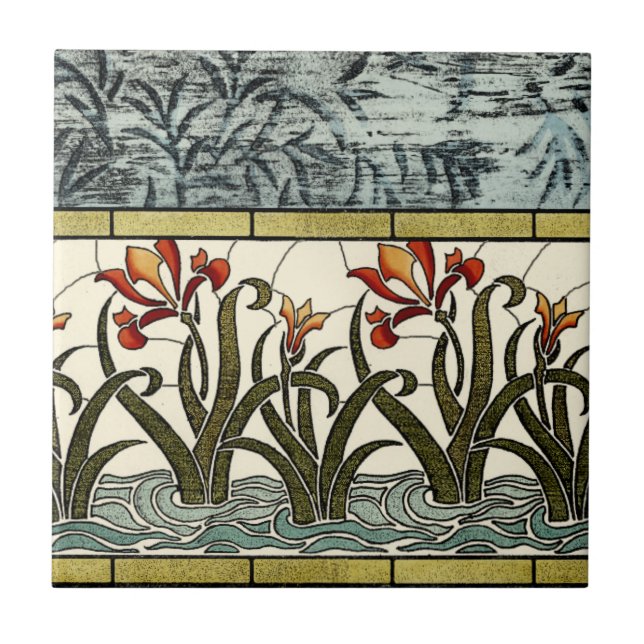 Stained Glass Flowers with Tan Border Tile (Front)