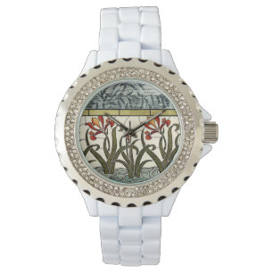 Stained Glass Flowers with Tan Border Watch