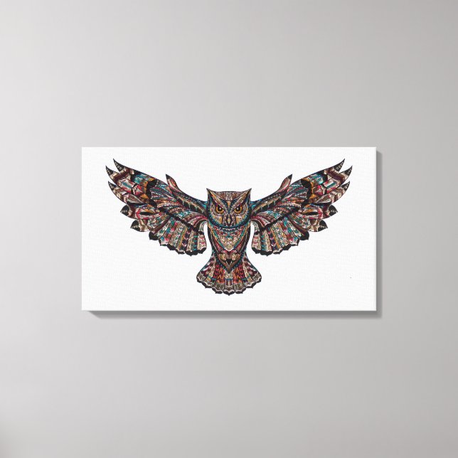 Stained Glass flying owl canvas painting Print (Front)