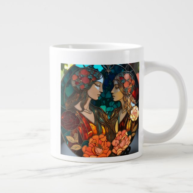 Stained Glass Gemini Zodiac Large Coffee Mug (Right)