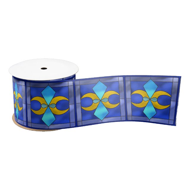 Stained Glass Geometric Moon Pattern Ribbon 3'' Satin Ribbon (Spool)