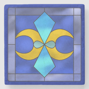 Stained Glass Geometric Moon Stone Coaster