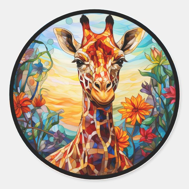 Stained Glass Giraffe Digital Art Classic Round Sticker (Front)