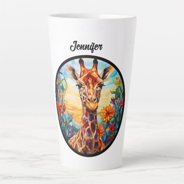 Stained Glass Giraffe Personalized Latte Mug (Front)