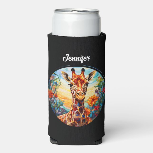 Stained Glass Giraffe Personalized Seltzer Can Cooler (Seltzer Front)