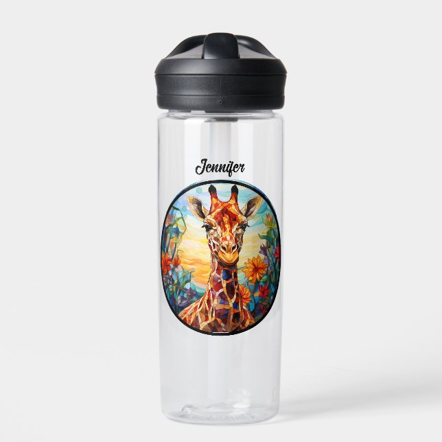 Stained Glass Giraffe Personalized Water Bottle (Front)