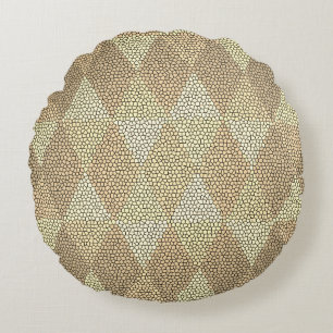 Stained Glass Gold Diamond Pattern Round Pillow
