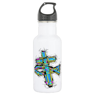 Stained glass graphic of The Cross and The Fish. 532 Ml Water Bottle