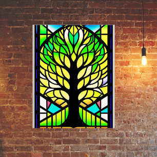 Stained Glass Green Tree Artwork Poster