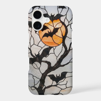 Stained Glass Halloween Bats and Orange Moon Art