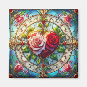 Stained glass heart & roses magnet