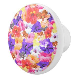 Stained Glass Hibiscus Flowers Collarge, Ceramic Knob
