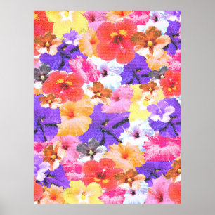 Stained Glass Hibiscus Flowers Collarge, Poster