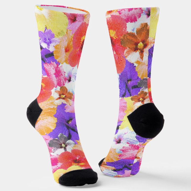 Stained Glass Hibiscus Flowers Collarge, Socks (Angled)