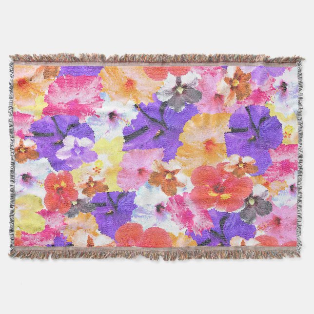 Stained Glass Hibiscus Flowers Collarge, Throw Blanket (Front)