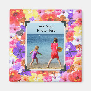 Stained Glass Hibiscus Flowers, Photo Frame Magnet