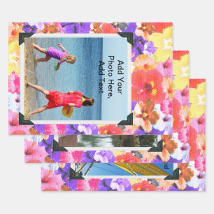 Stained Glass Hibiscus Flowers, Photo Frame Wrapping Paper Sheet