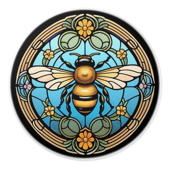 Stained Glass Honeybee Ceramic Knob (Front)