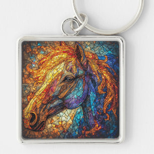 Stained Glass Horse Design Keychain