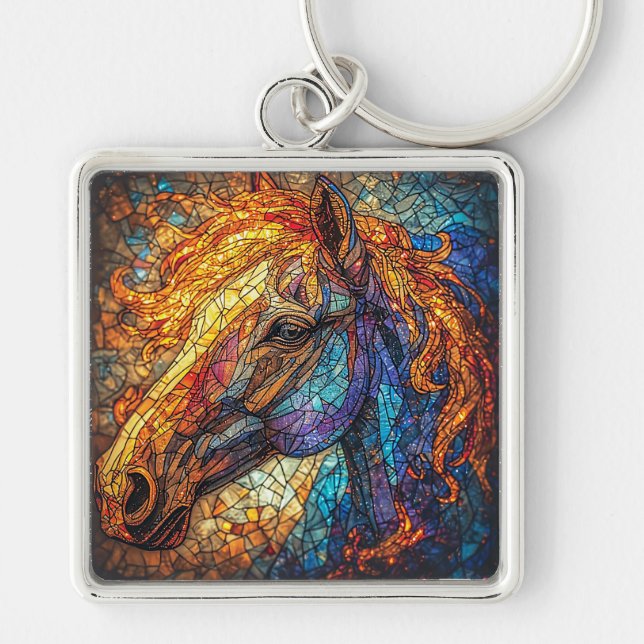 Stained Glass Horse Design Keychain (Front)