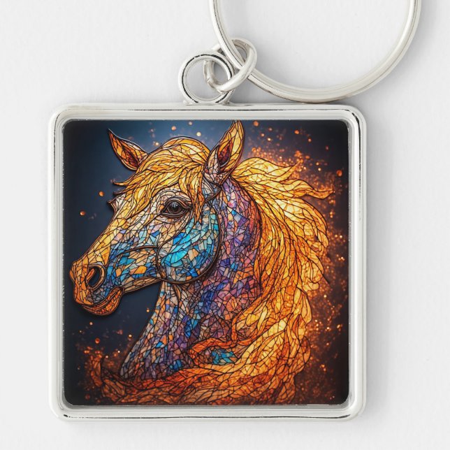 Stained Glass Horse Design Keychain (Front)