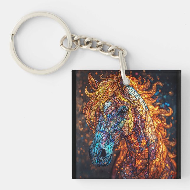 Stained Glass Horse Design Keychain (Front)