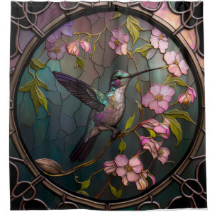 Stained Glass Hummingbird Pattern Spring Flowers
