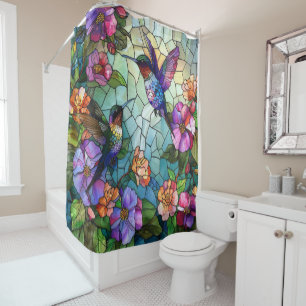 Stained Glass Hummingbirds Shower Curtain