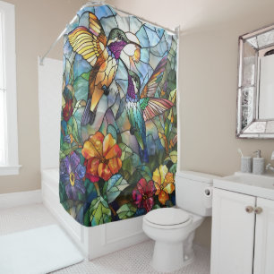 Stained Glass Hummingbirds Shower Curtain