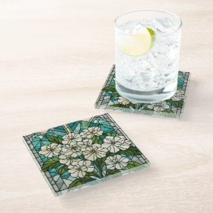 Stained Glass Hydrangea Illustration Coaster