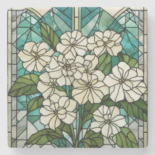 Stained Glass Hydrangea Illustration Stone Coaster