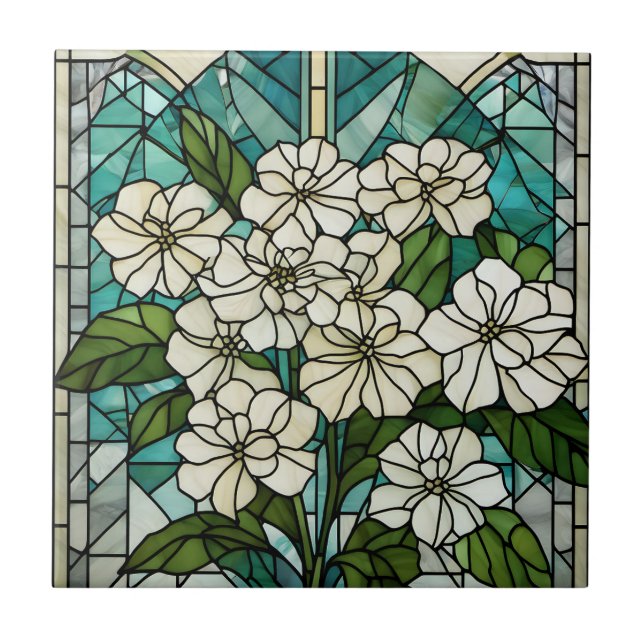 Stained Glass Hydrangea Illustration  Tile (Front)