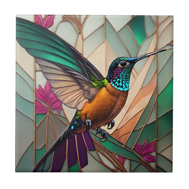 Stained Glass Illustration of a Hummingbird  Tile (Front)