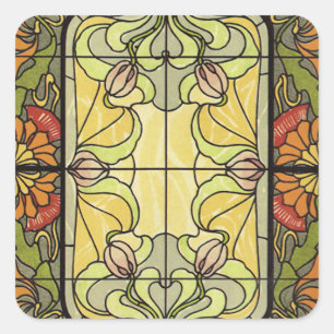 Stained Glass in Moss and Orange Square Sticker