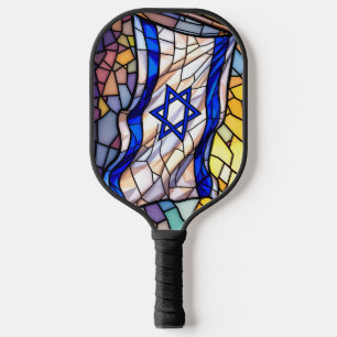 Stained Glass Israel Flag Mosaic Judaica Art Pickleball Paddle