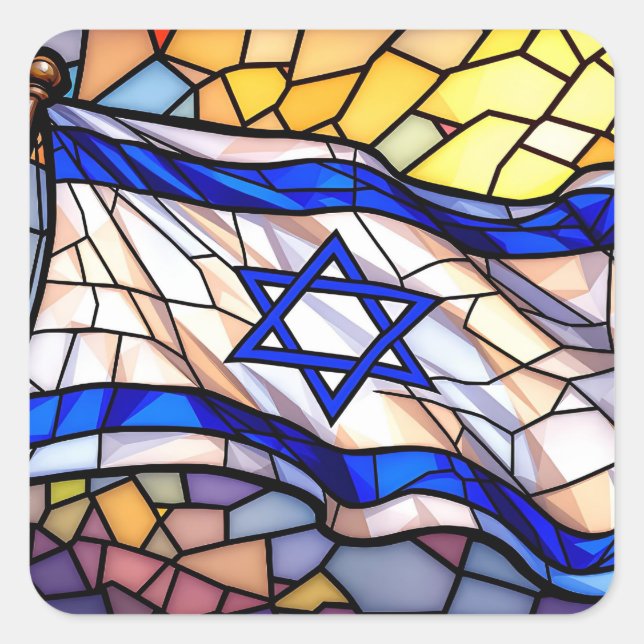 Stained Glass Israel Flag Mosaic Judaica Art  Square Sticker (Front)