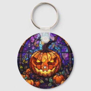 Stained Glass Jack-o'-Lantern: Spooky Elegance Keychain