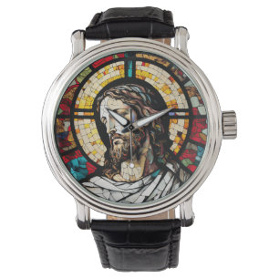Stained Glass Jesus Design Wrist Watch