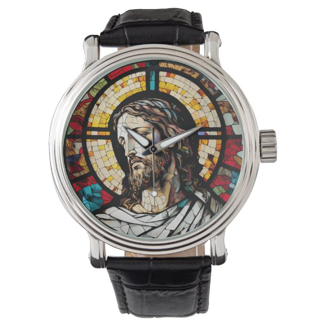 Stained Glass Jesus Design Wrist Watch (Front)