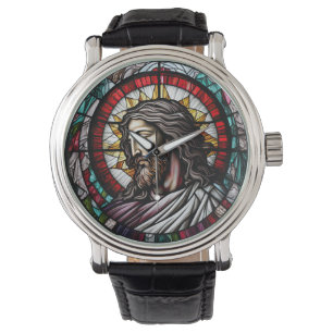 Stained Glass Jesus Design Wrist Watch