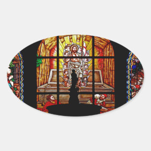 stained glass jesus oval sticker