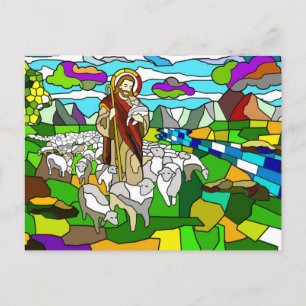 stained glass jesus postcard